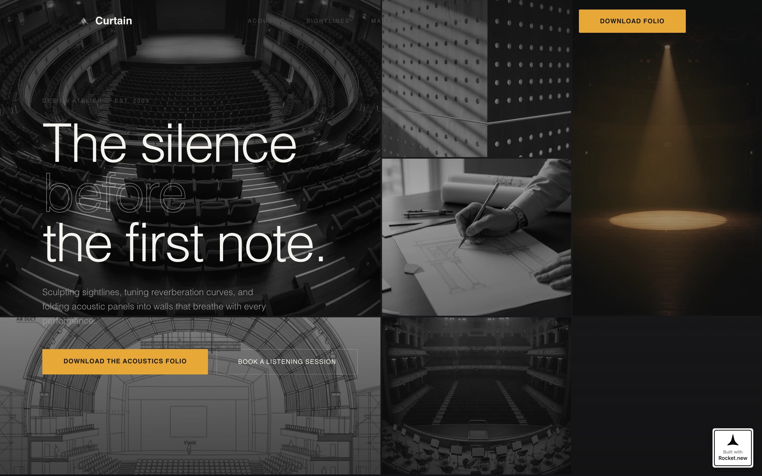 Curtain - Immersive Auditorium Landing Page Template