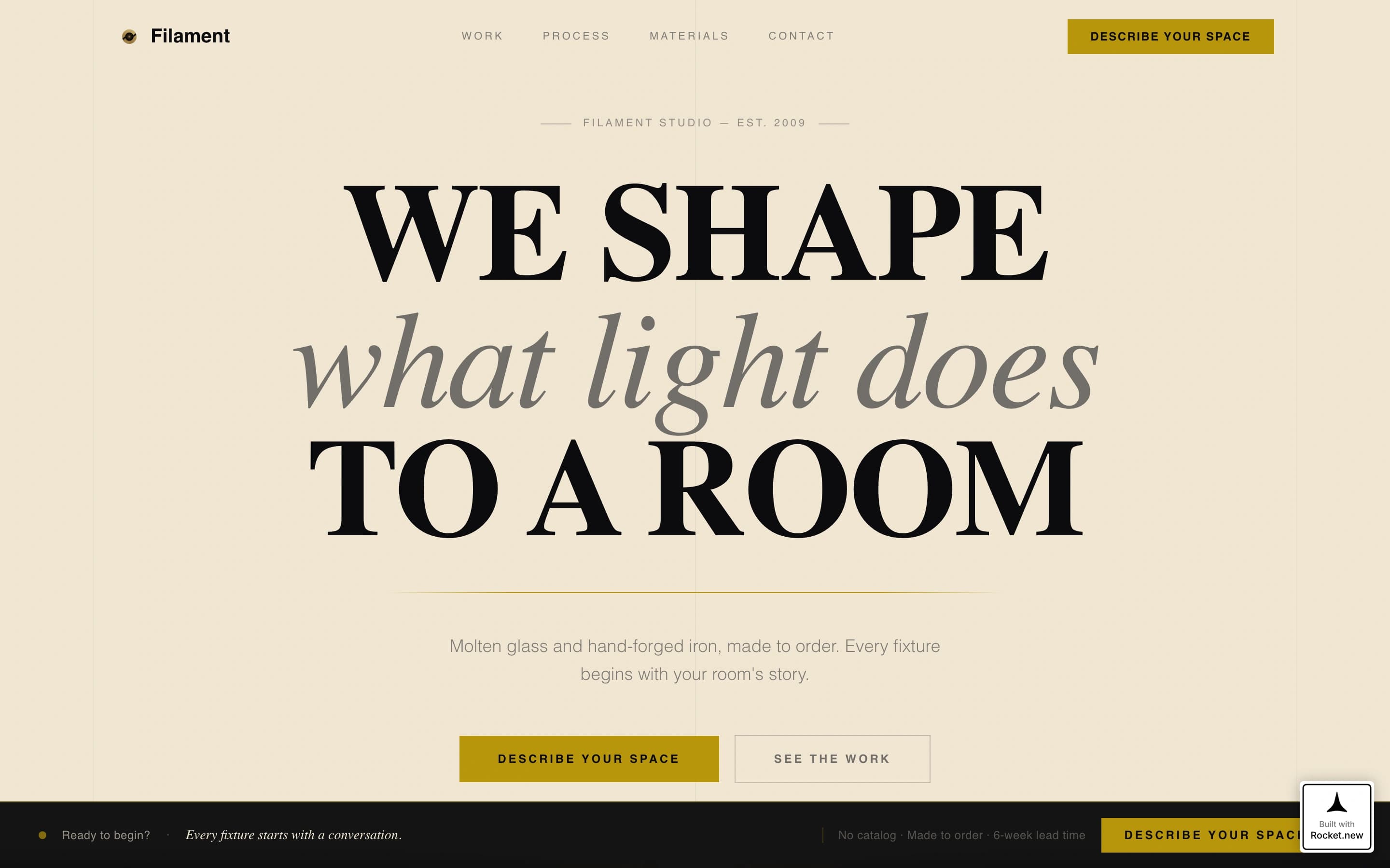 Filament - Atmospheric Lighting Landing Page Template