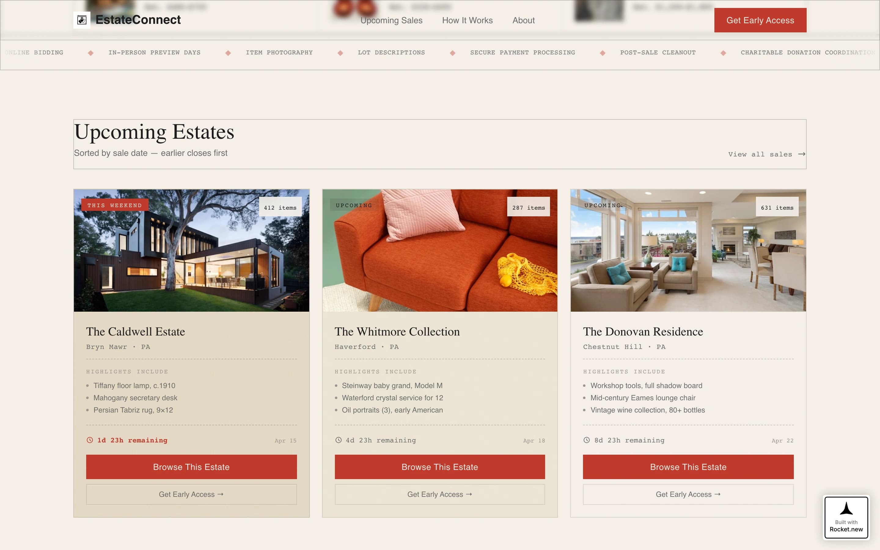 Estateconnect - Curated Antique Landing Page Template