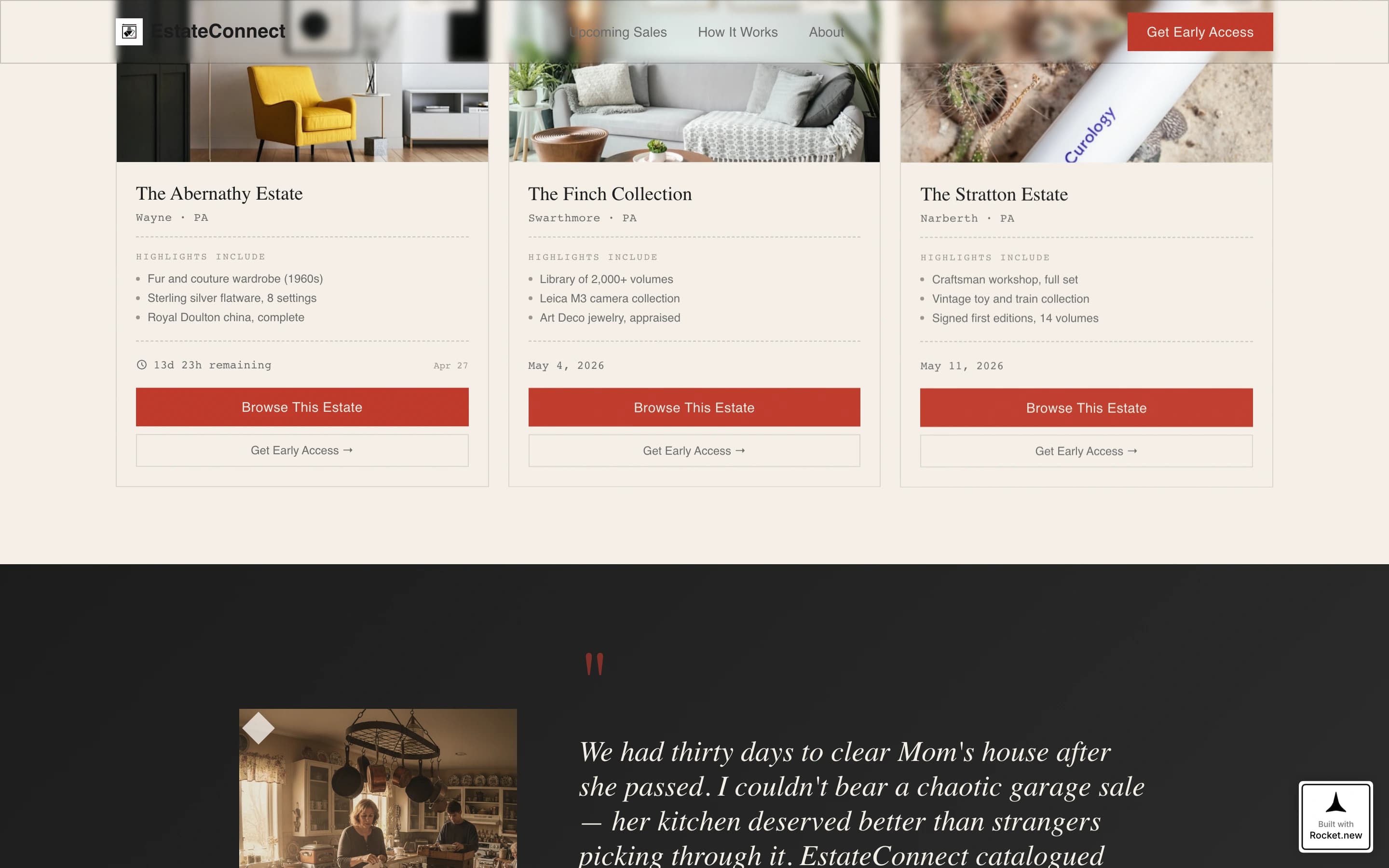 Estateconnect - Curated Antique Landing Page Template