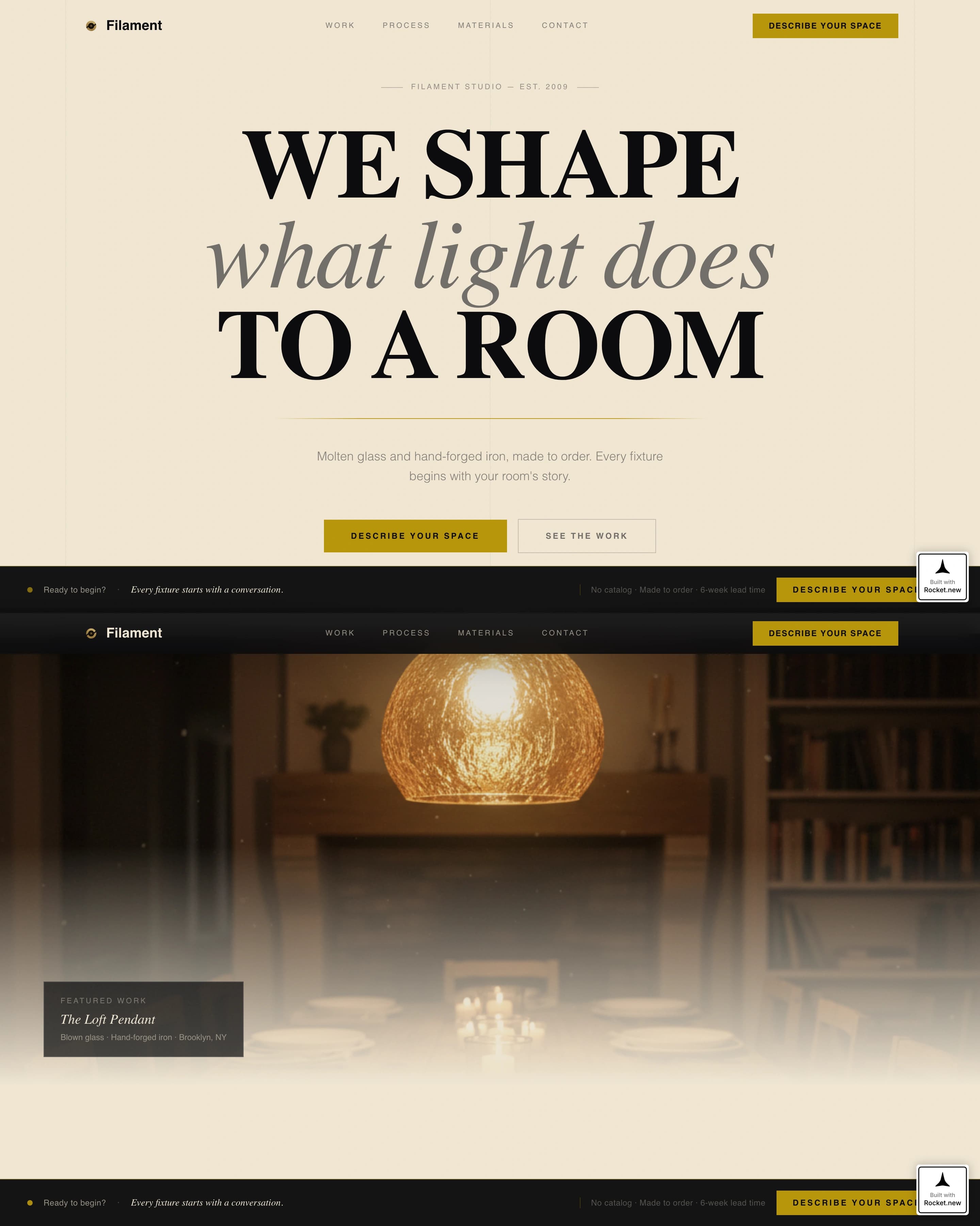 Filament - Atmospheric Lighting Landing Page Template