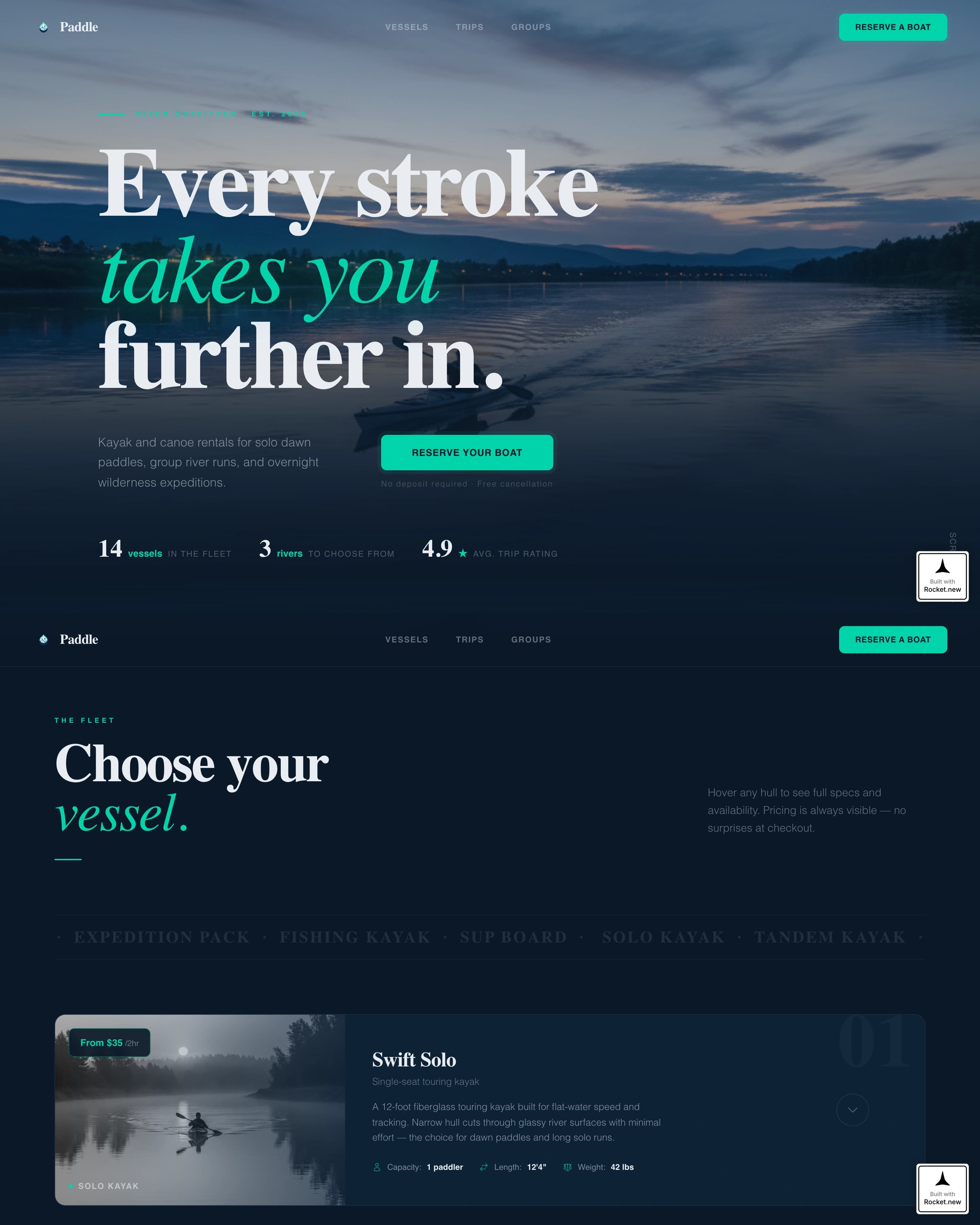 Paddle - Immersive Rental Landing Page Template