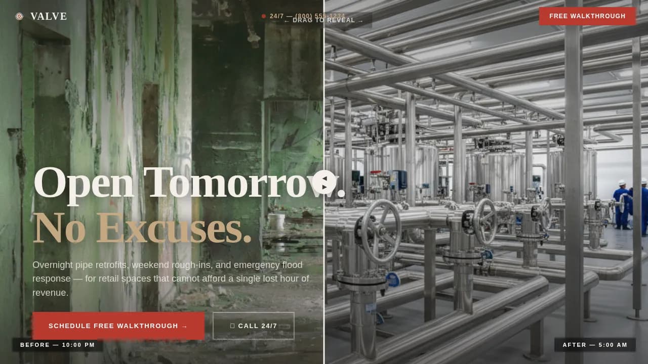 Valve - Overnight Retrofit Retail Store Plumbing Contractor Landing Page Template