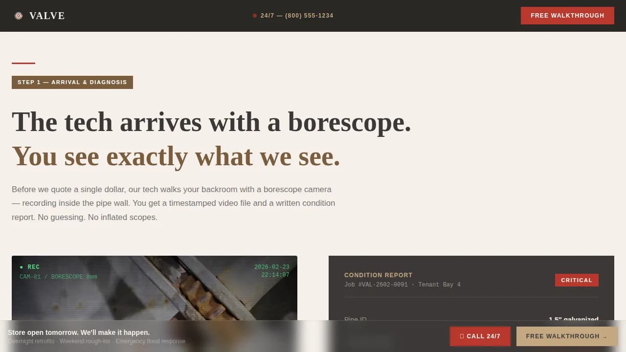 Valve - Overnight Retrofit Retail Store Plumbing Contractor Landing Page Template