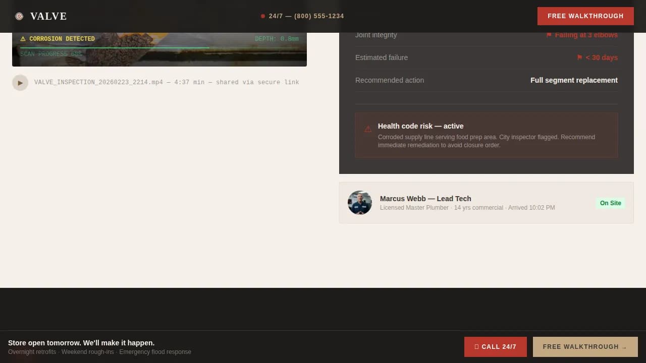 Valve - Overnight Retrofit Retail Store Plumbing Contractor Landing Page Template