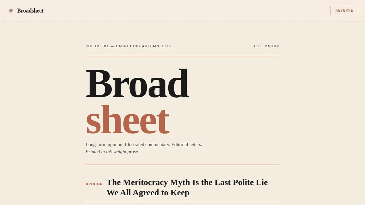 Broadsheet - Warm Artisan Opinion Magazine Landing Page Template