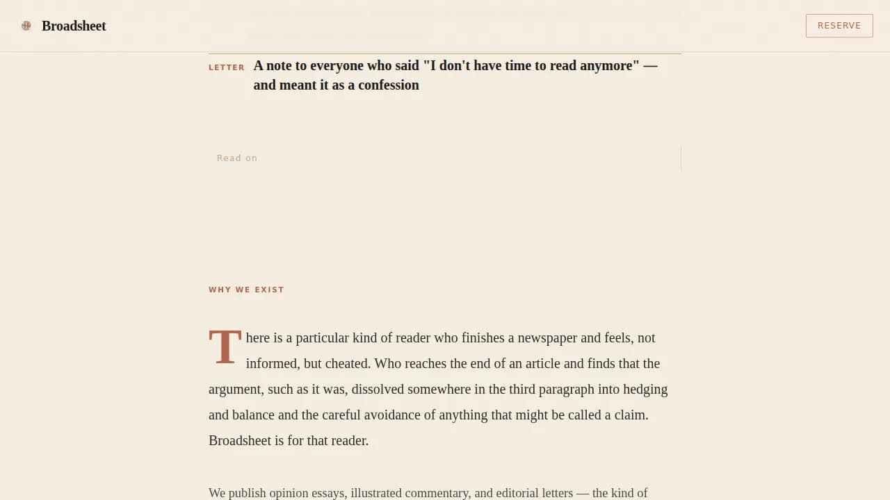 Broadsheet - Warm Artisan Opinion Magazine Landing Page Template