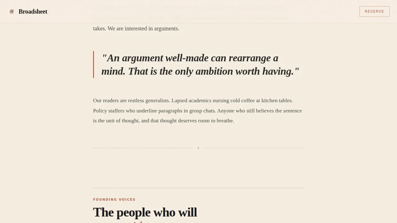 Broadsheet - Warm Artisan Opinion Magazine Landing Page Template