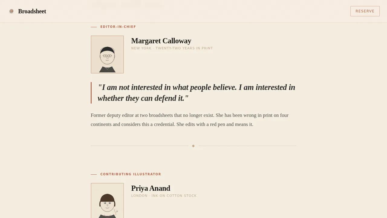 Broadsheet - Warm Artisan Opinion Magazine Landing Page Template