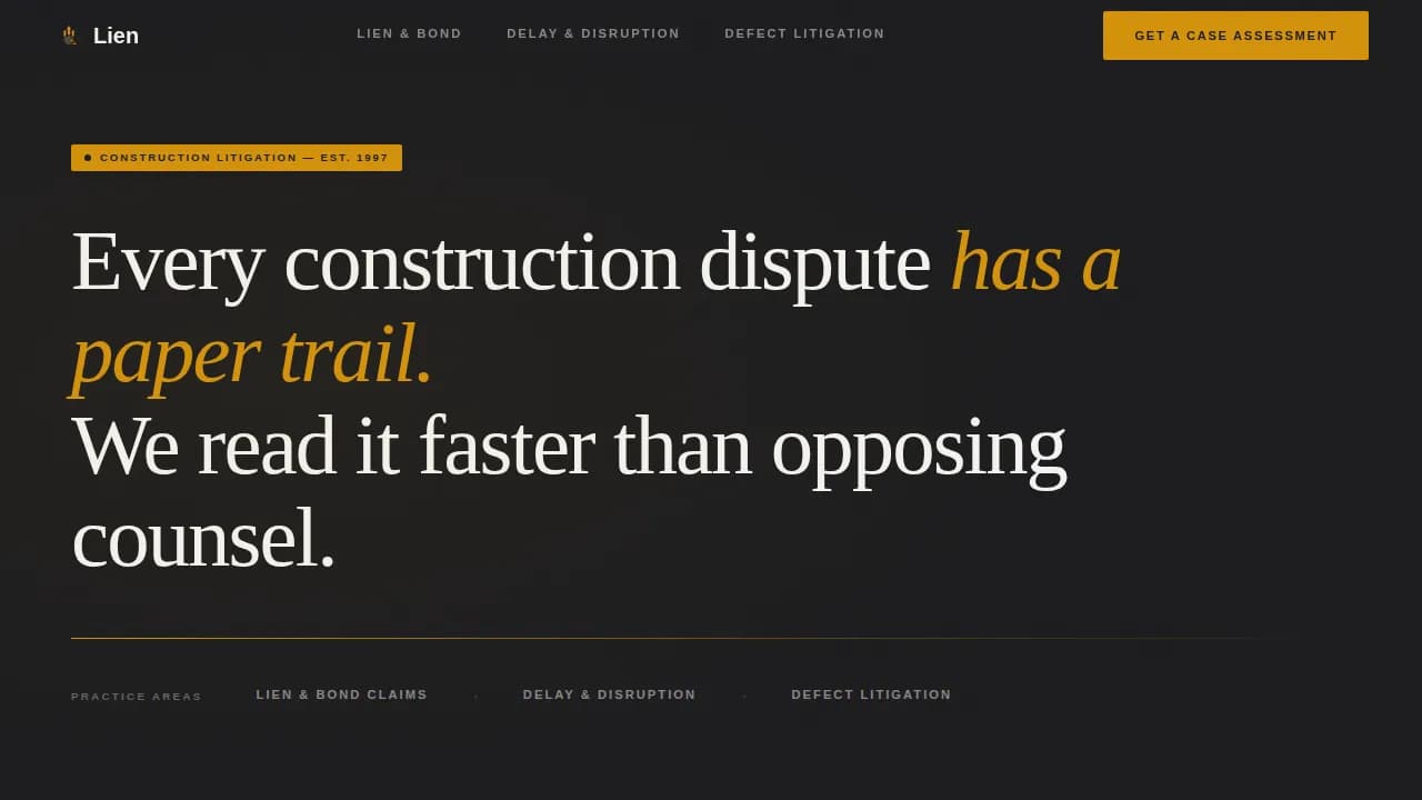 Lien - Precision Construction Law Firm Landing Page Template