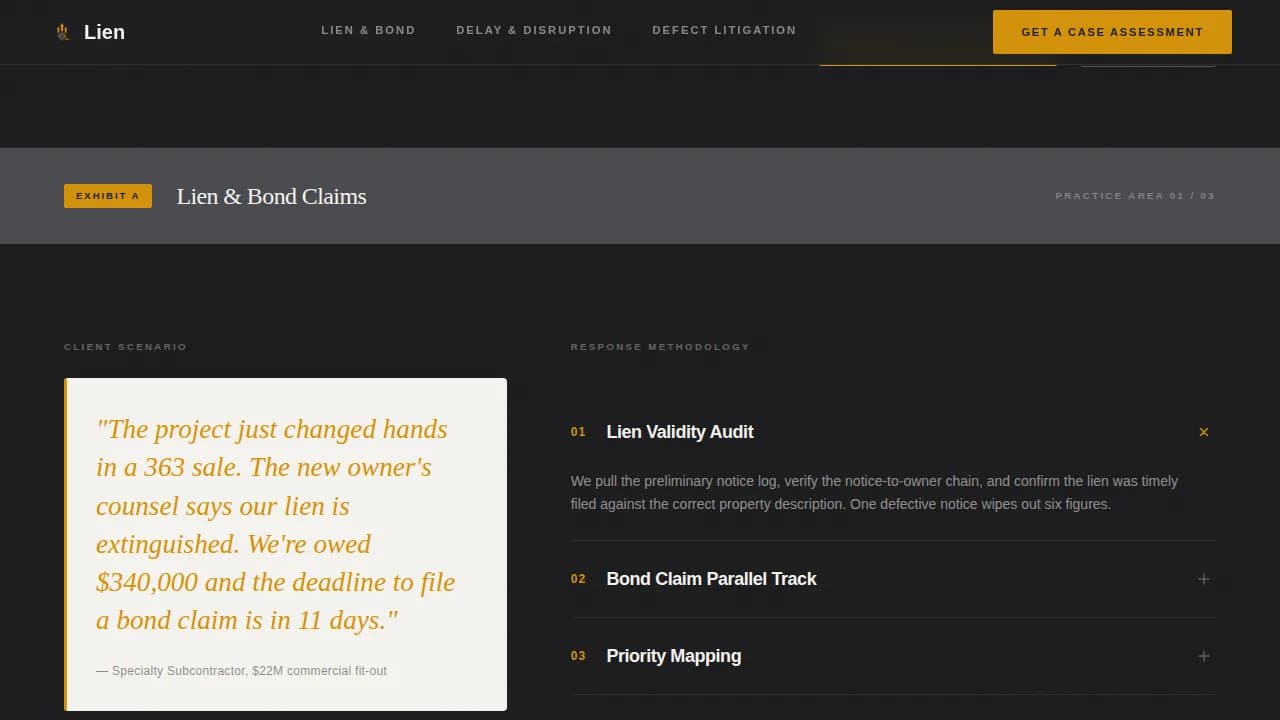 Lien - Precision Construction Law Firm Landing Page Template