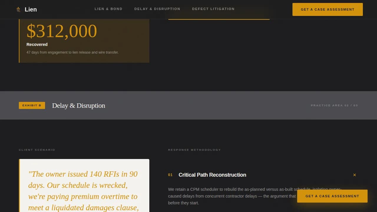 Lien - Precision Construction Law Firm Landing Page Template