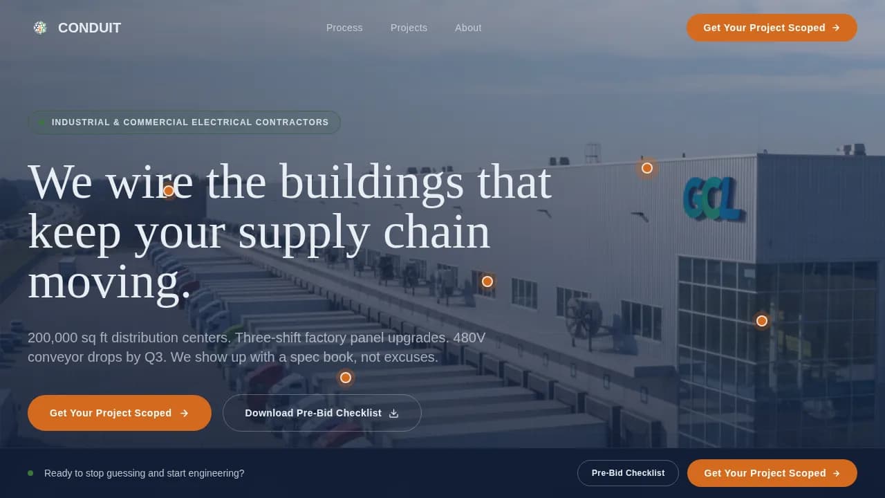 Conduit - Industrial Electrical Contractor Landing Page Template