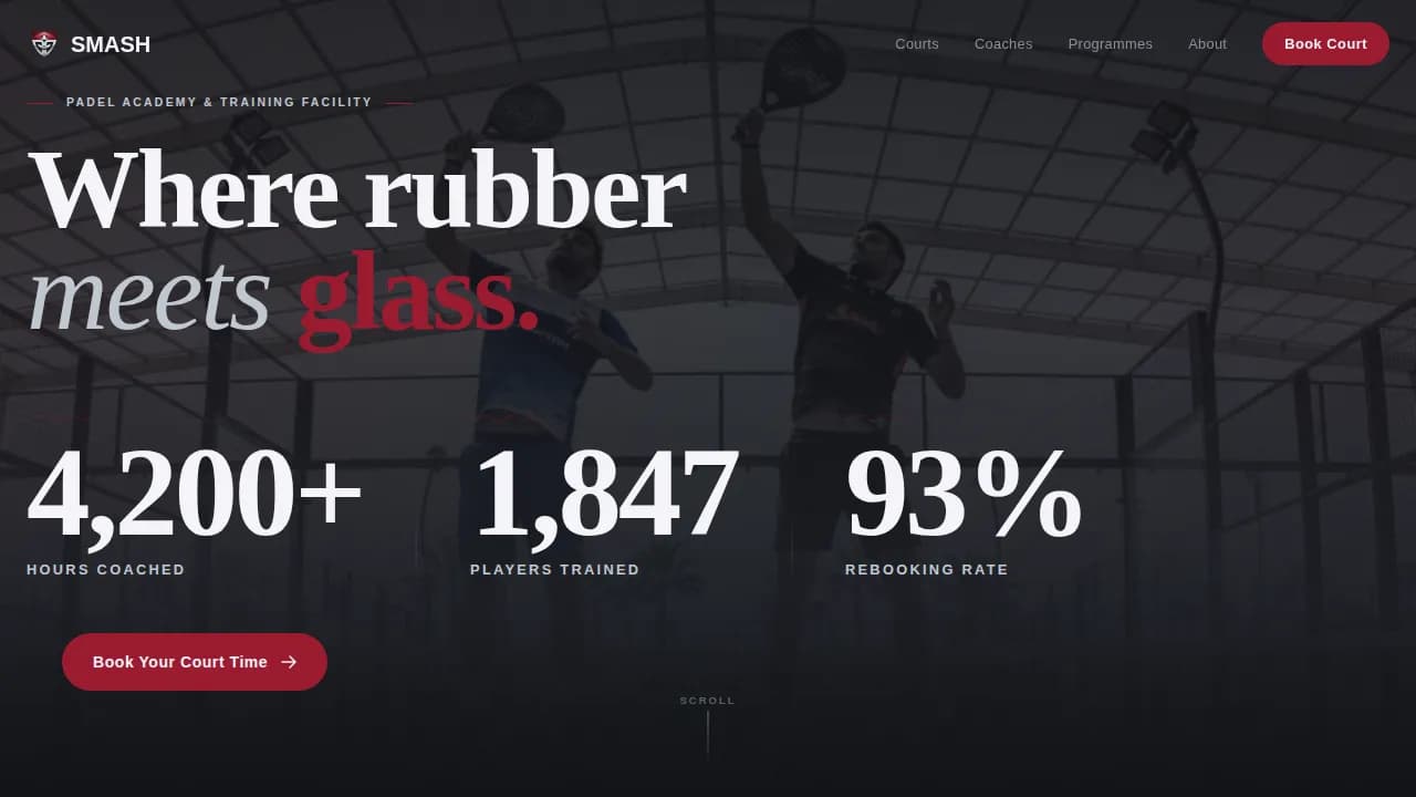 Smash - Dynamic Court Booking Padel Tennis Landing Page Template