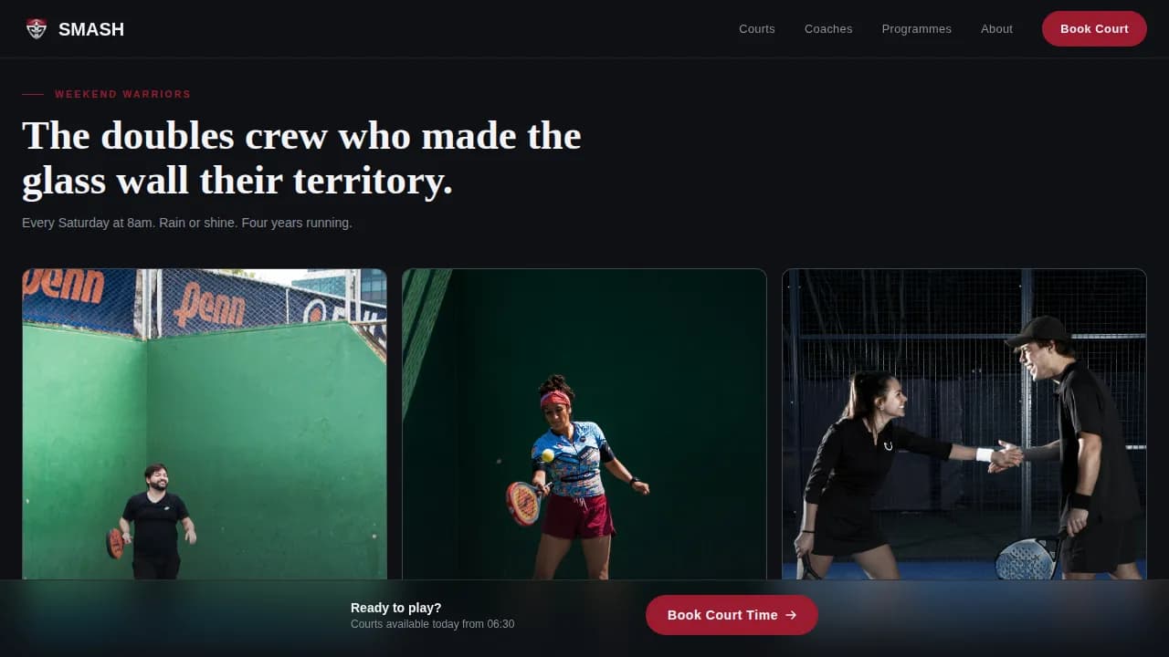 Smash - Dynamic Court Booking Padel Tennis Landing Page Template