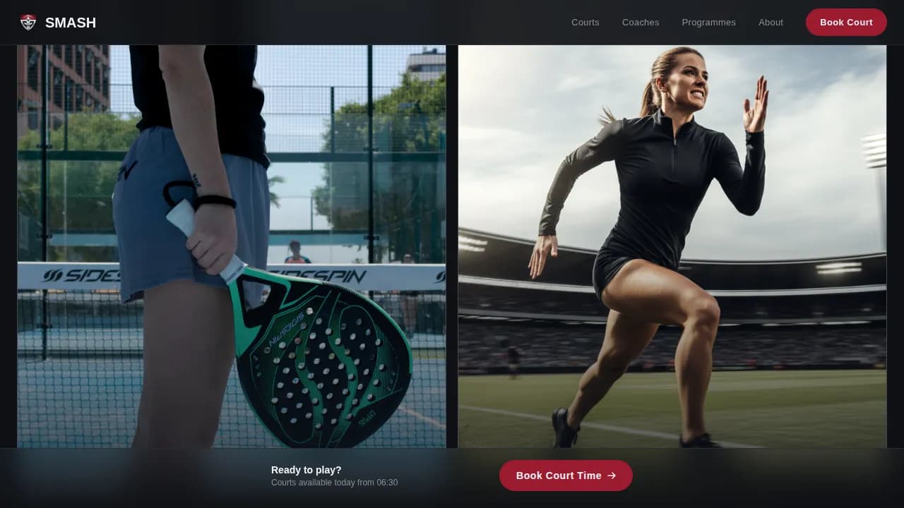 Smash - Dynamic Court Booking Padel Tennis Landing Page Template