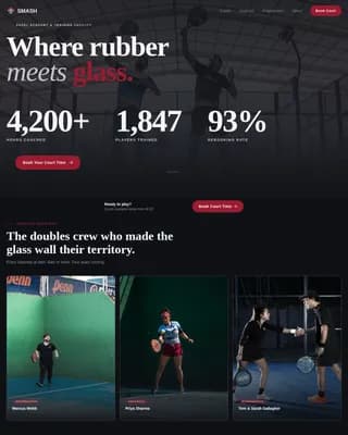 Smash - Dynamic Court Booking Padel Tennis Landing Page Template