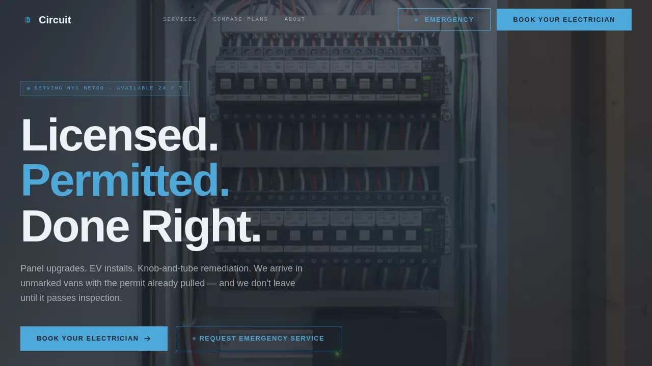 Circuit - Licensed Electrician Booking Landing Page Template