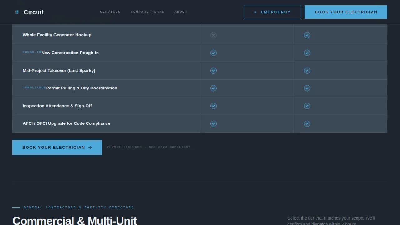 Circuit - Licensed Electrician Booking Landing Page Template