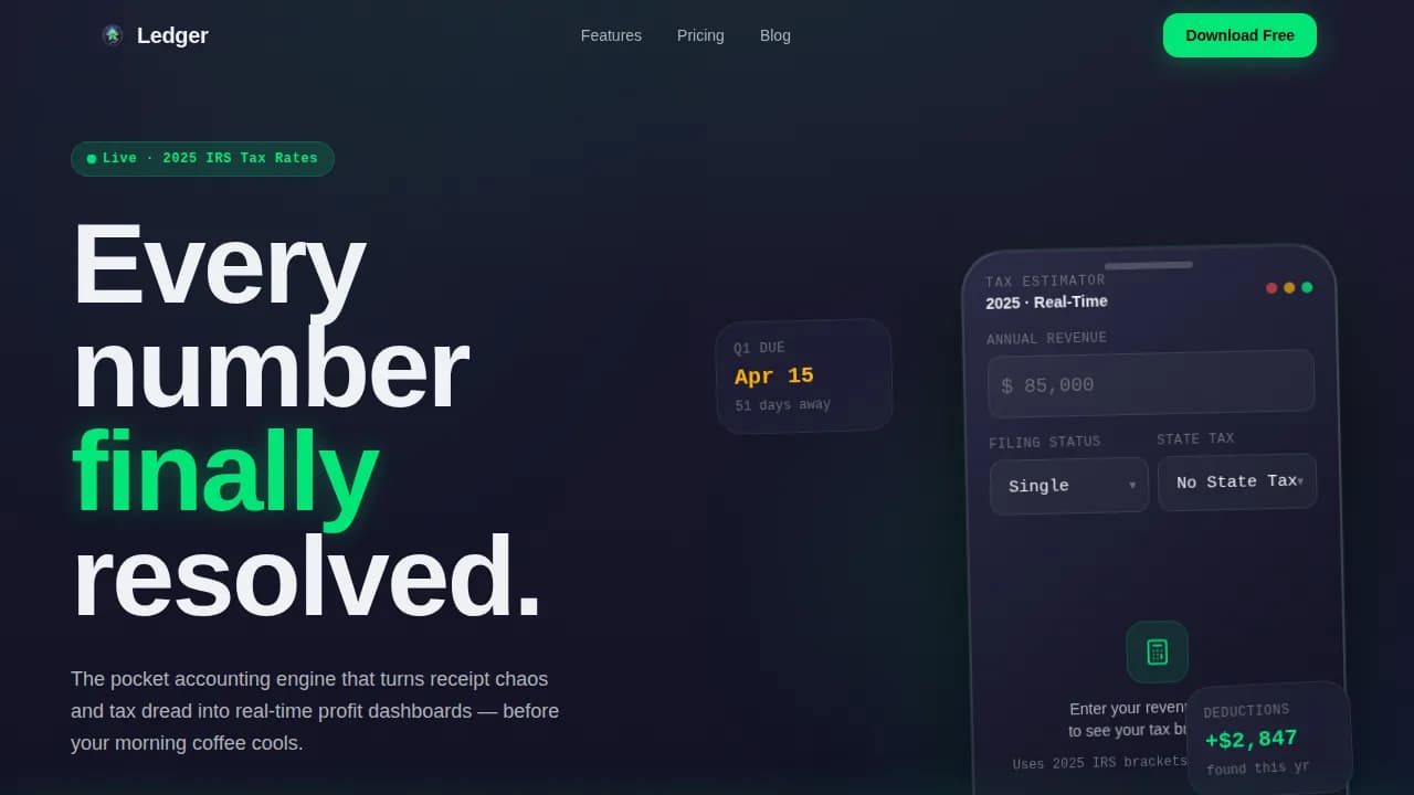 Ledger — Real-Time Accounting App Landing Page Template