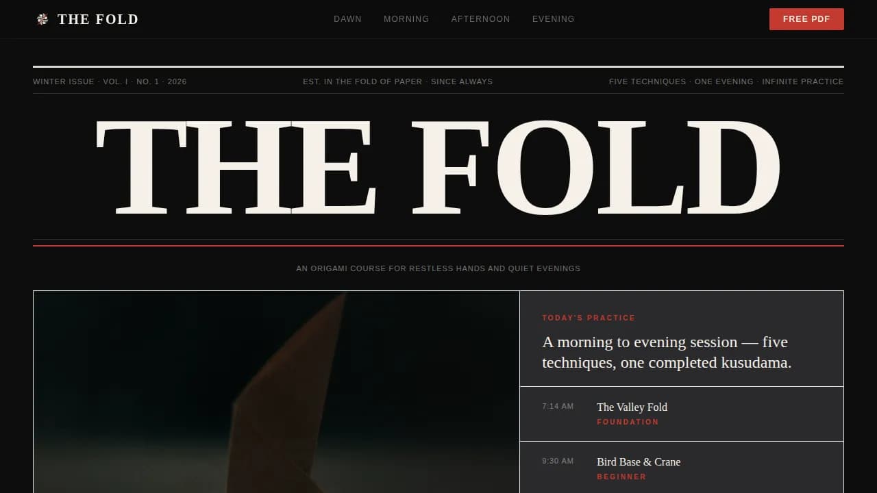 Fold - Editorial Origami Course Landing Page Template