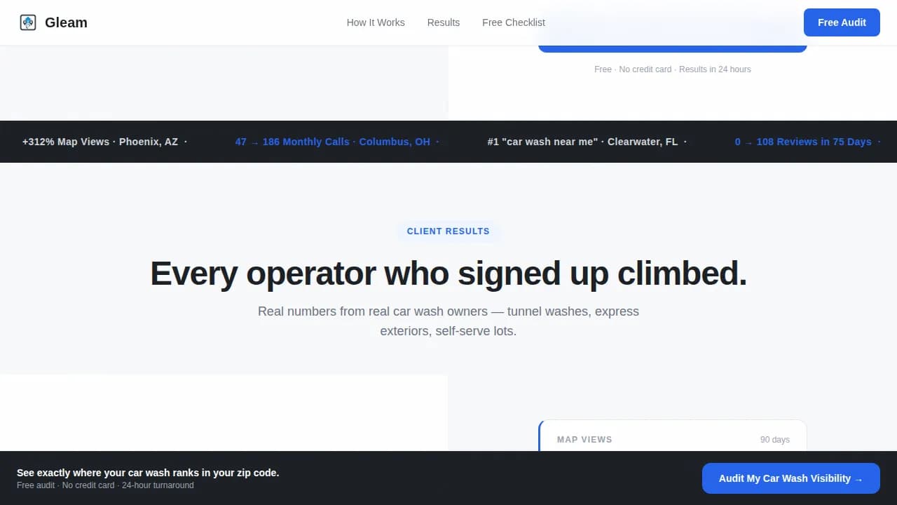 Gleam — High-Voltage SEO Car Wash Landing Page Template