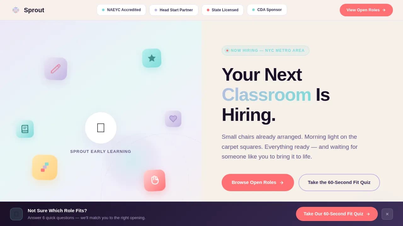 Sprout — Dynamic Childcare Careers Landing Page Template