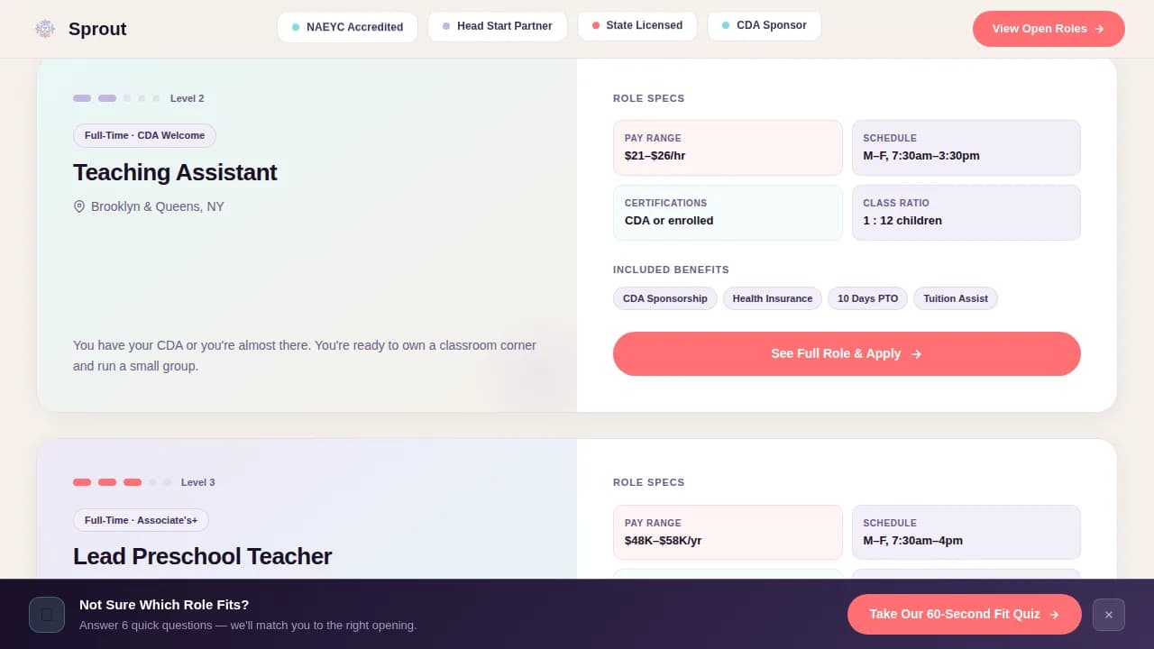 Sprout — Dynamic Childcare Careers Landing Page Template