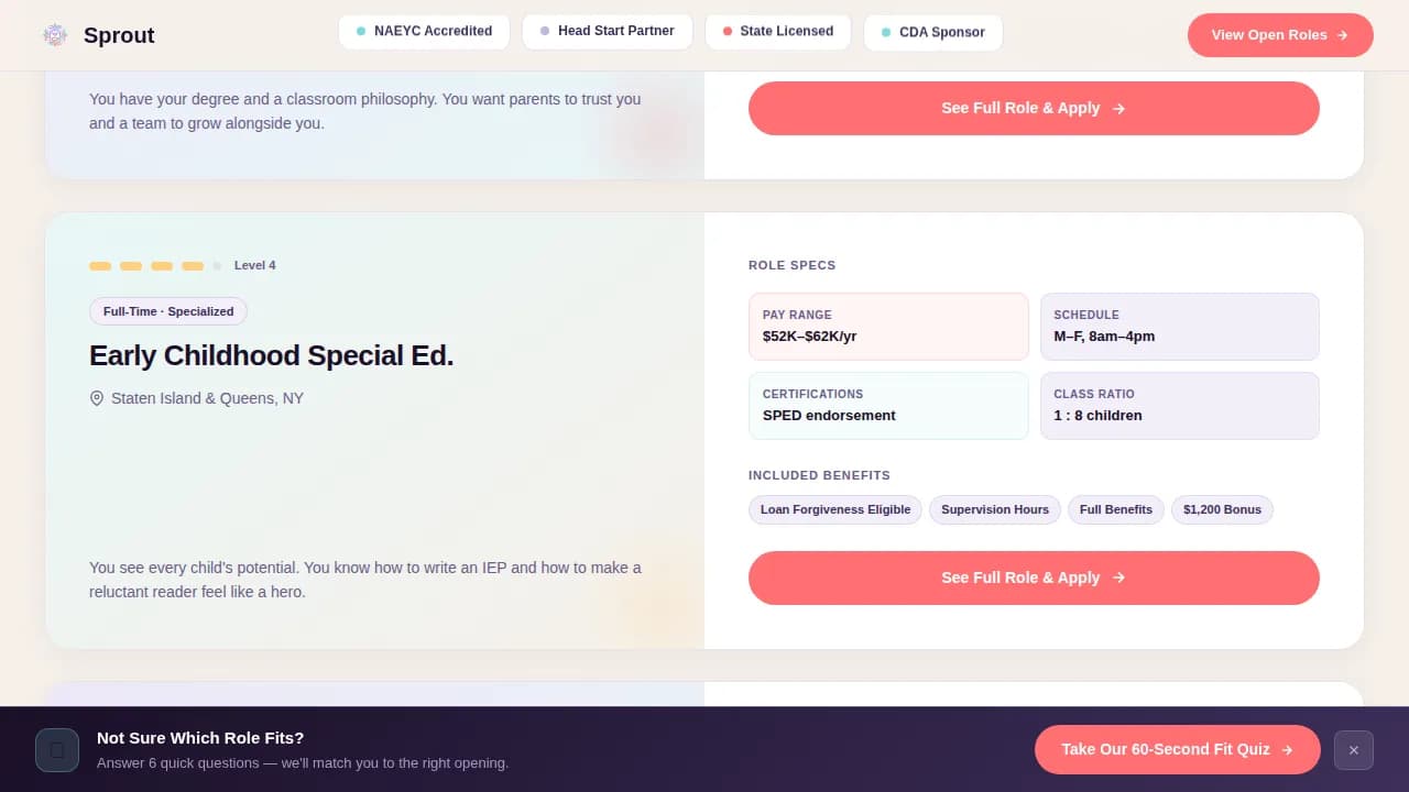 Sprout — Dynamic Childcare Careers Landing Page Template