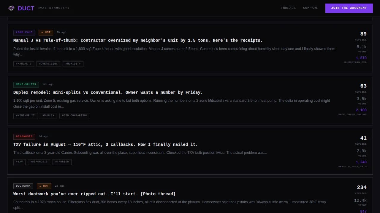 Duct - Bold Brutalist HVAC Community Forum Landing Page Template