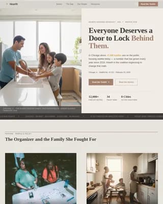 Hearth - Affordable Housing Advocacy Editorial Landing Page Template