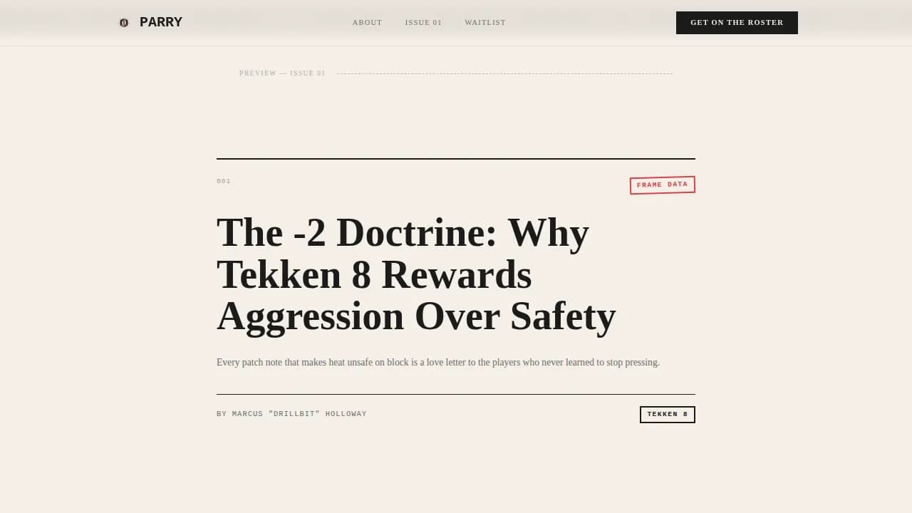 Parry - Editorial Fighting Game Community Blog Landing Page Template