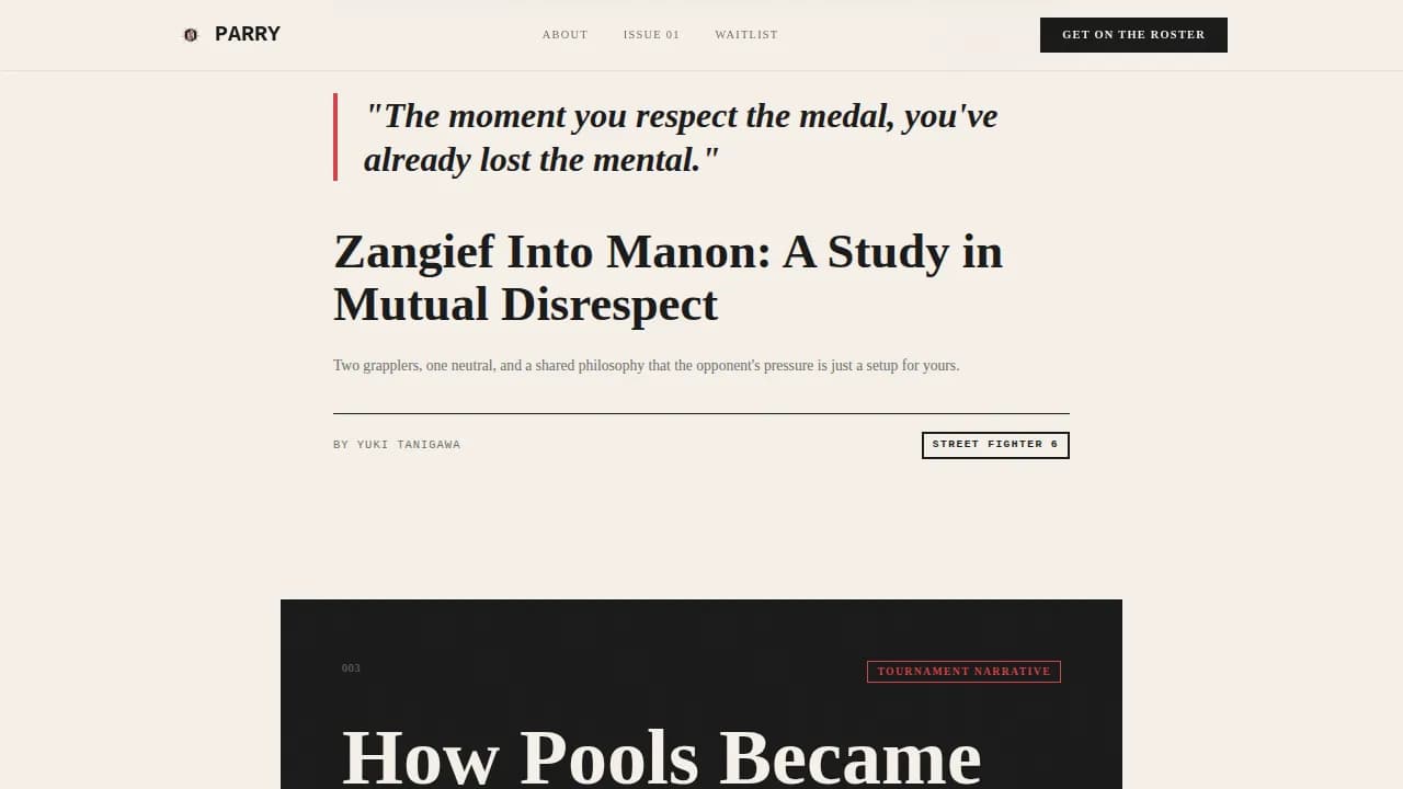 Parry - Editorial Fighting Game Community Blog Landing Page Template