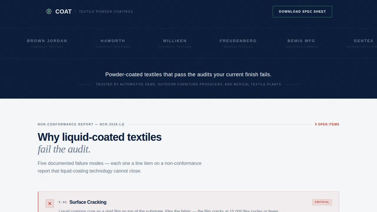 Seal — Industrial Powder Coating Landing Page Template