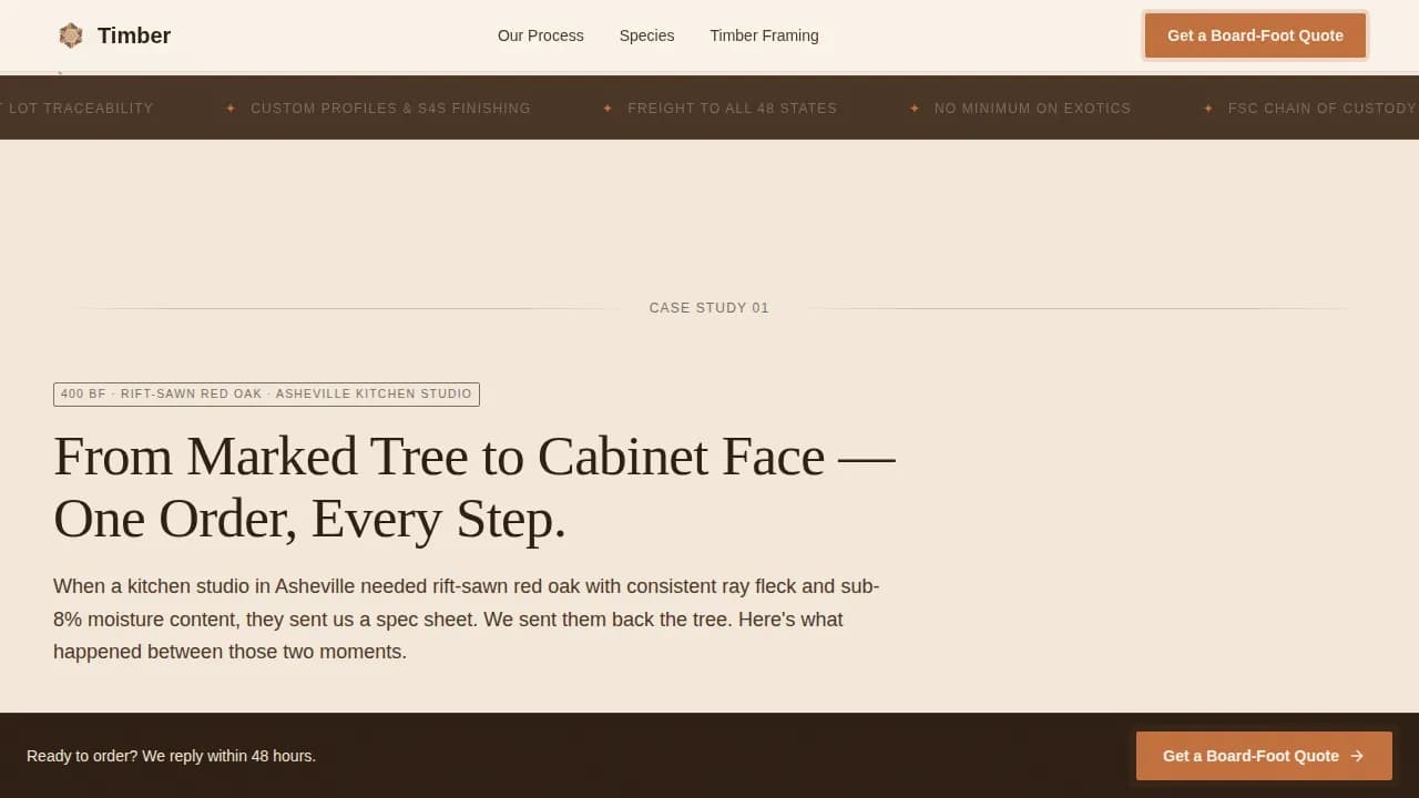 Lumber — Bespoke Wood Manufacturer Landing Page Template