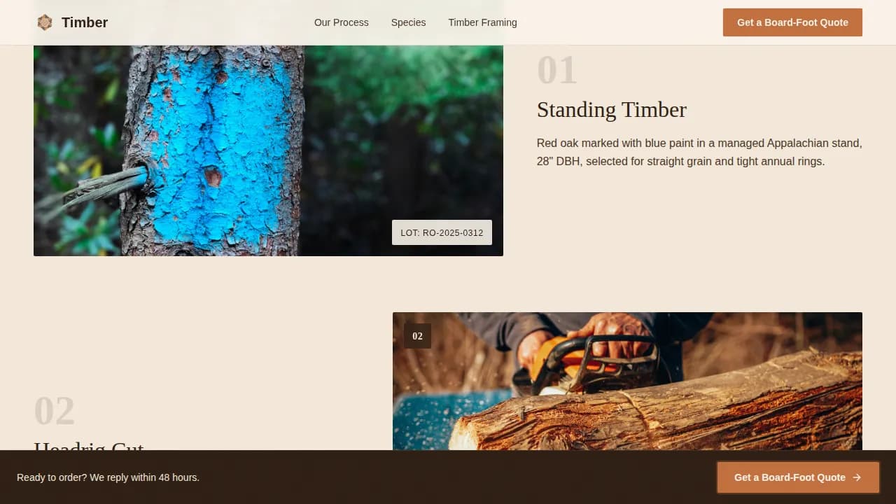 Lumber — Bespoke Wood Manufacturer Landing Page Template