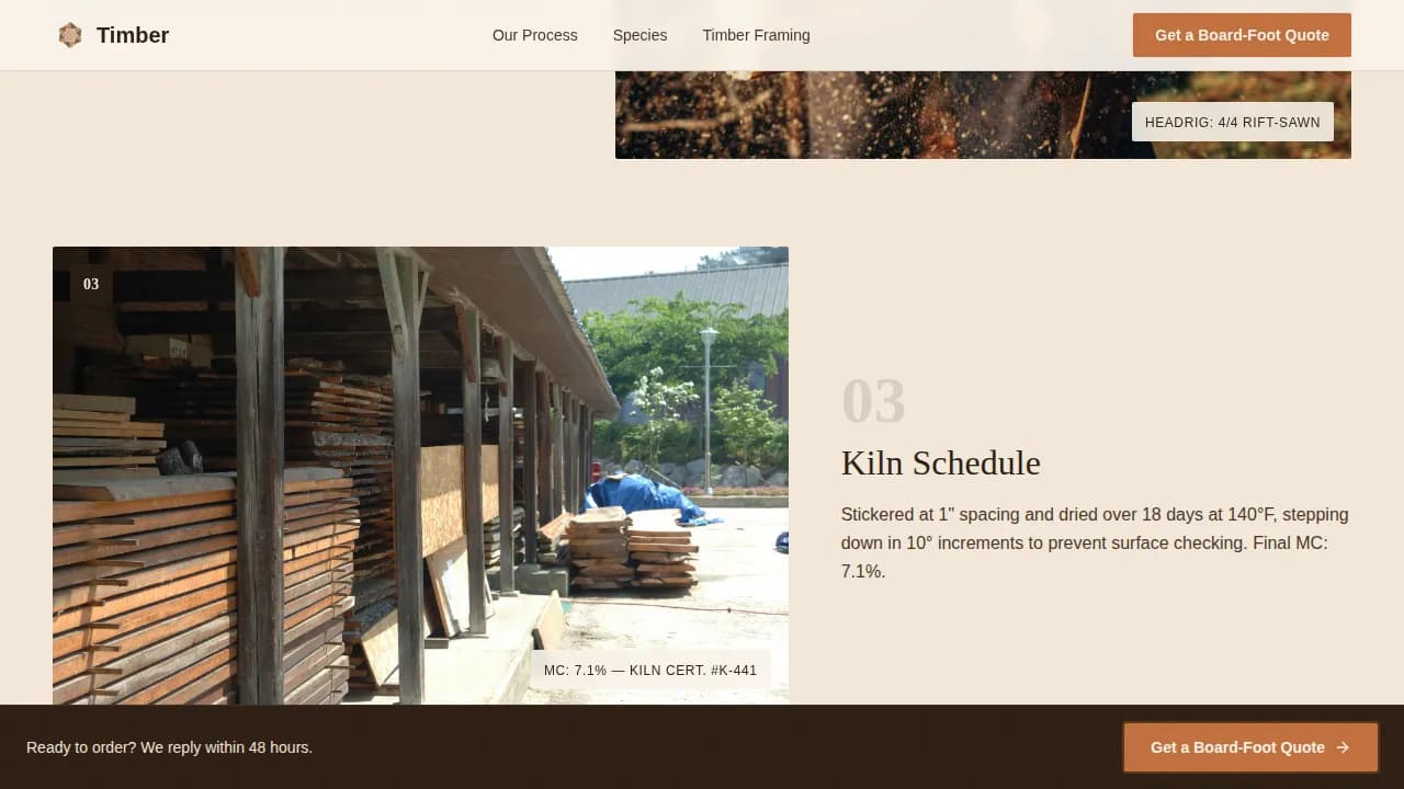 Lumber — Bespoke Wood Manufacturer Landing Page Template