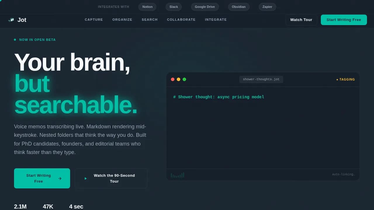 Capture — Intelligent Note App Landing Page Template