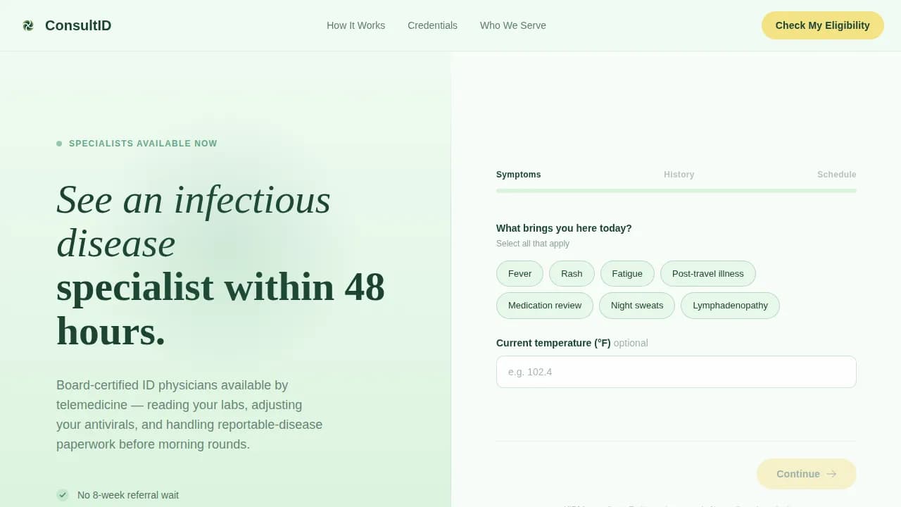 Infectivist — Specialist Telemedicine Landing Page Template