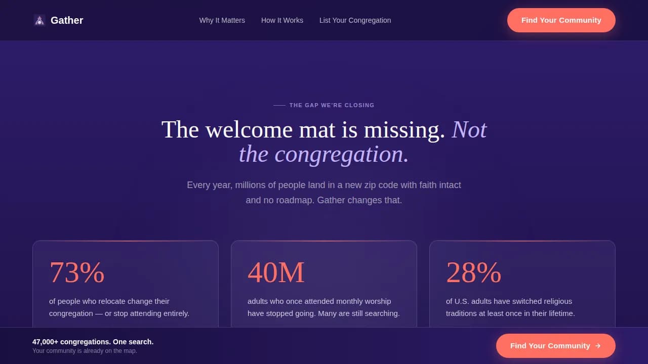 Commune — Faith Discovery App Landing Page Template