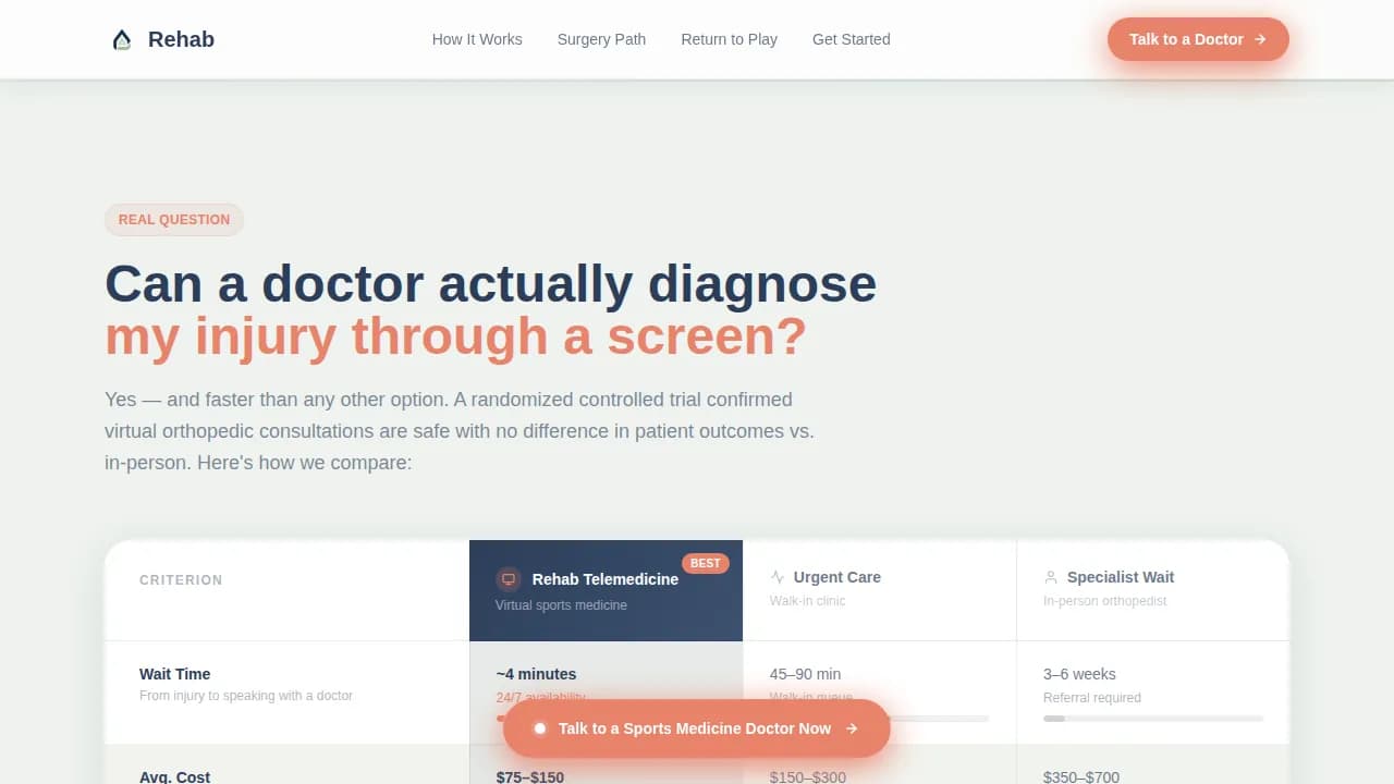 Swift — Telehealth Sports Medicine Landing Page Template