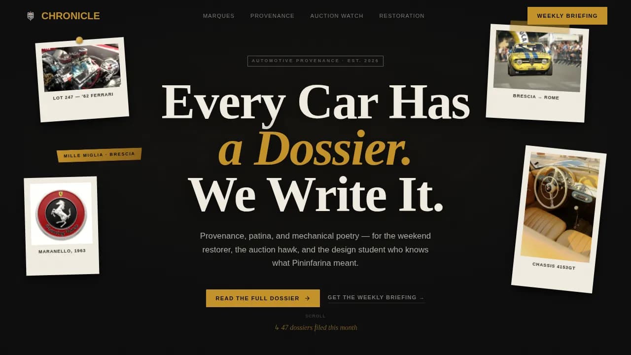 Chronicle — Vintage Automobile Landing Page Template