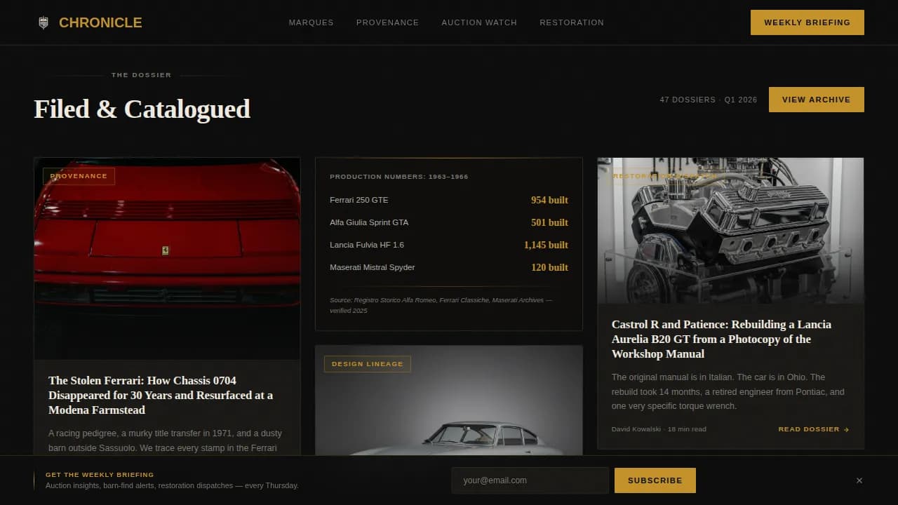 Chronicle — Vintage Automobile Landing Page Template