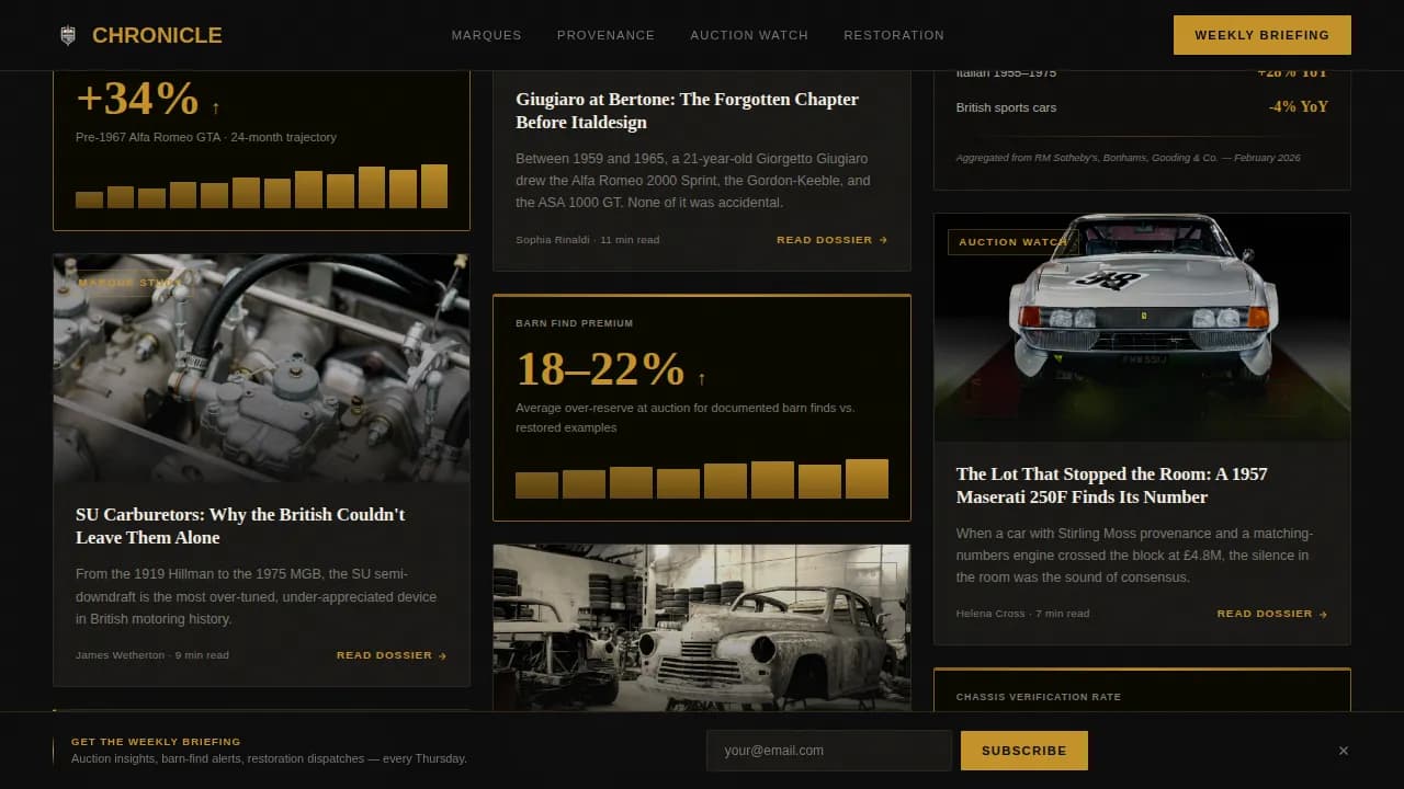 Chronicle — Vintage Automobile Landing Page Template
