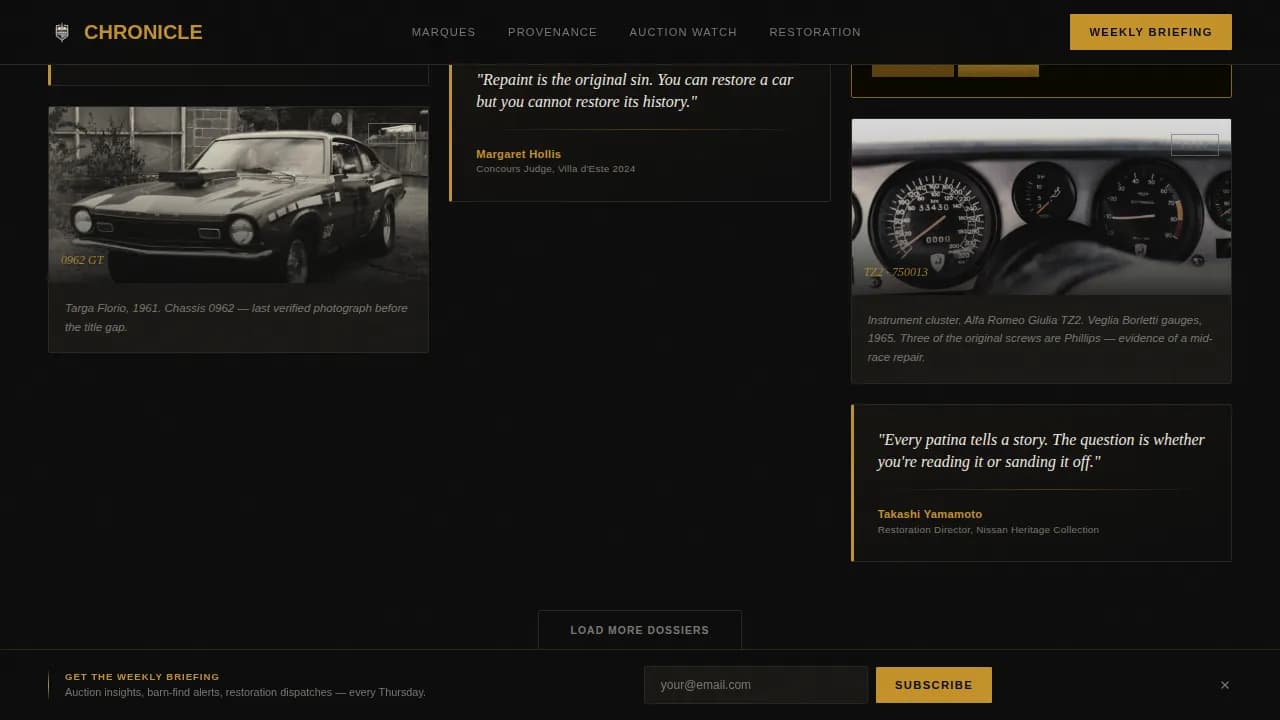 Chronicle — Vintage Automobile Landing Page Template