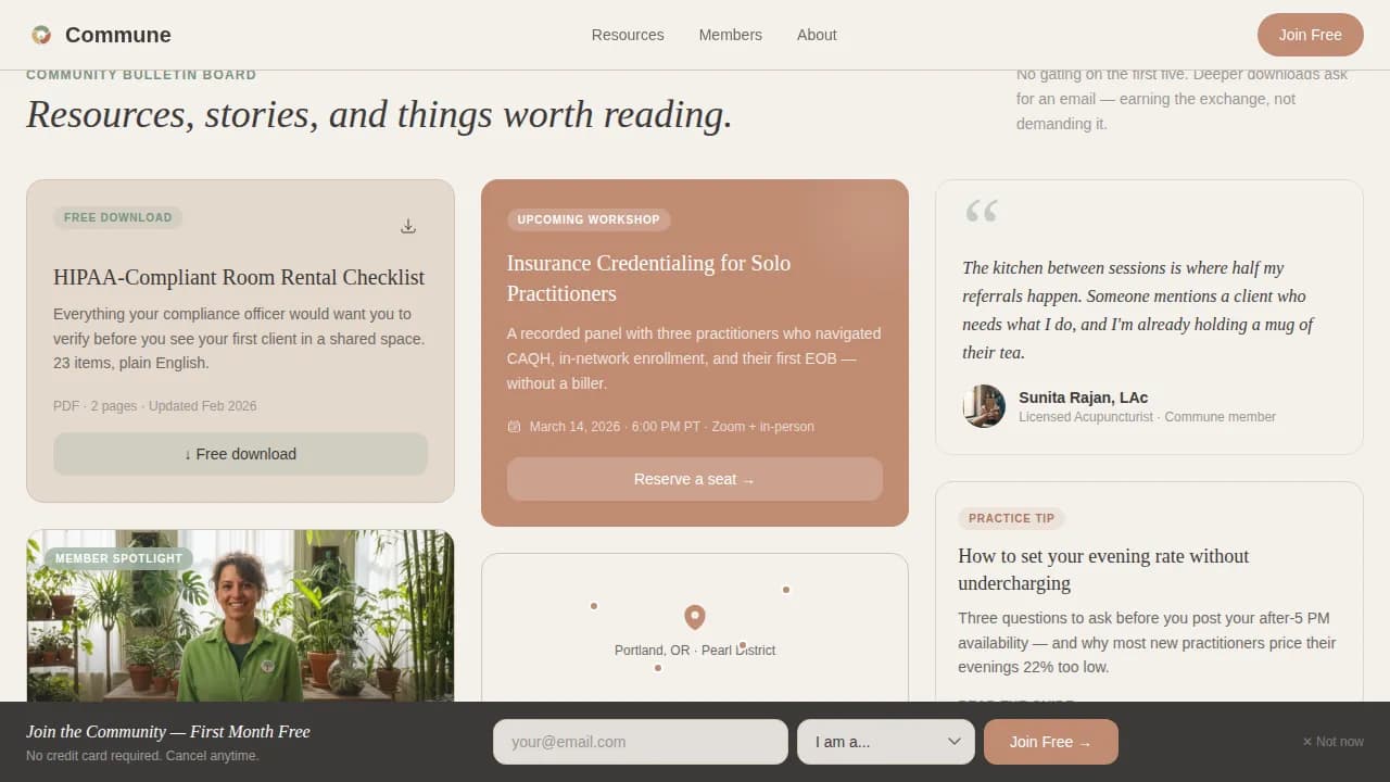 Commune — Wellness Professional Community Landing Page Template
