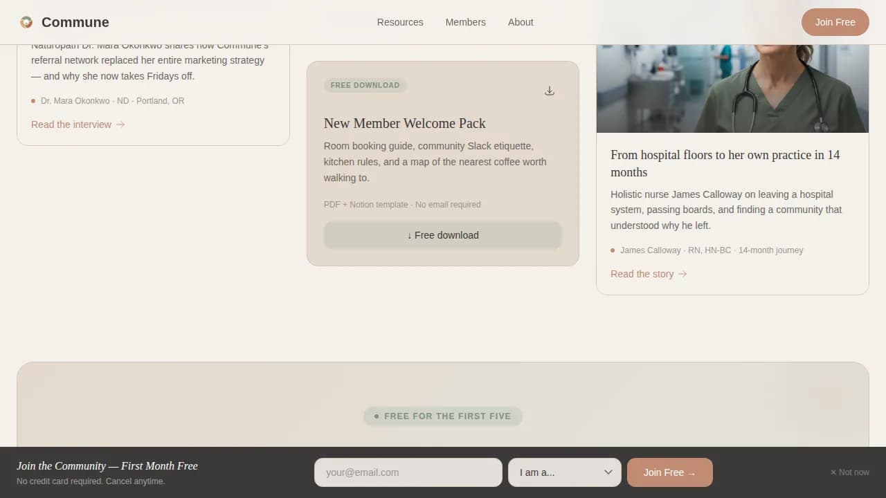 Commune — Wellness Professional Community Landing Page Template