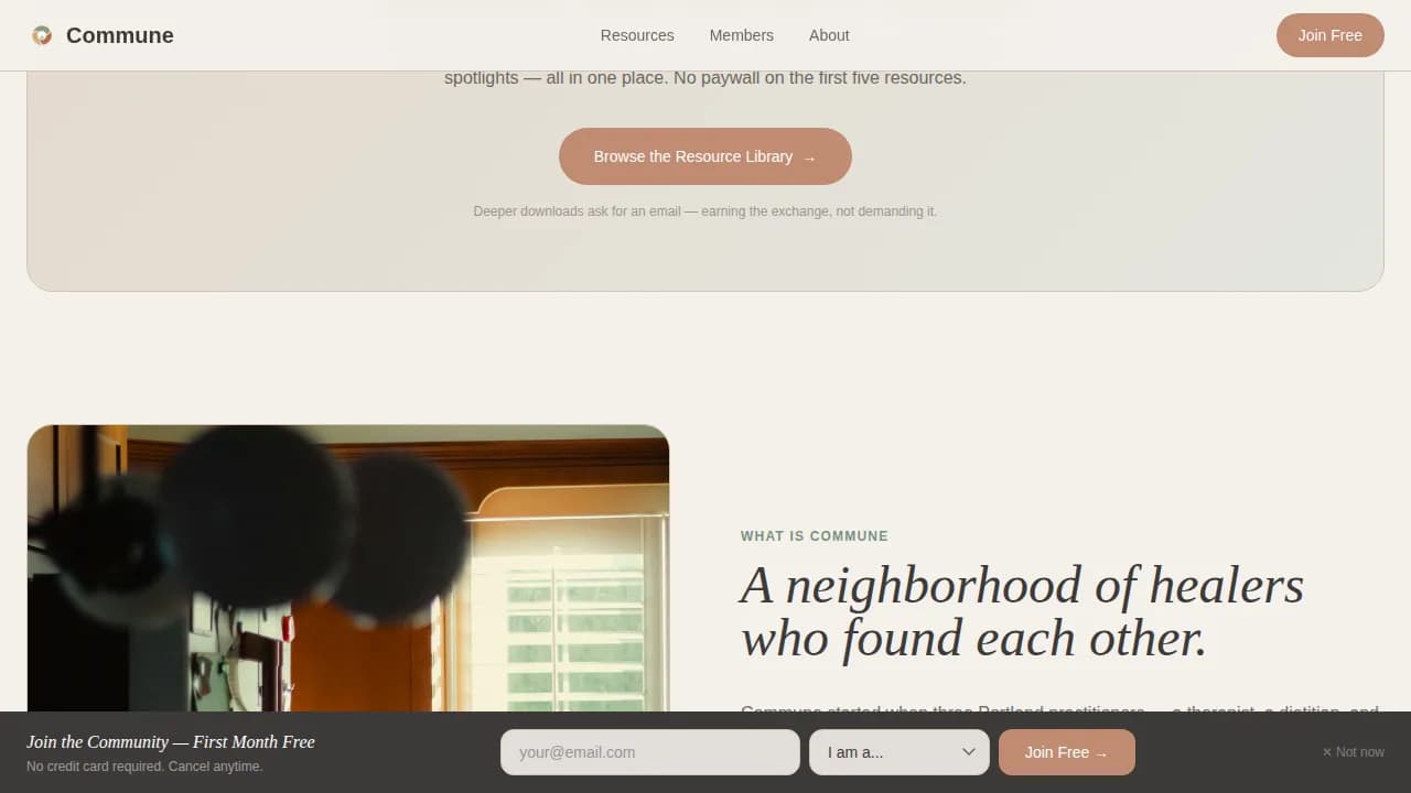 Commune — Wellness Professional Community Landing Page Template