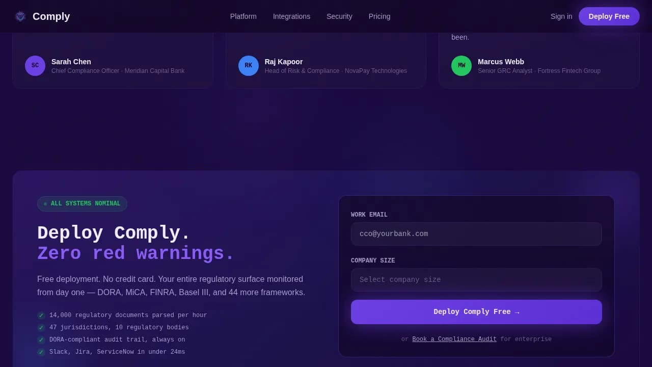 Comply - Regulatory Compliance Management Landing Page Template