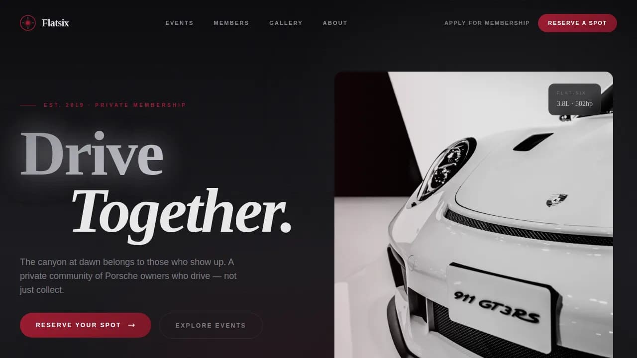 Apex — Exclusive Porsche Collective Landing Page Template